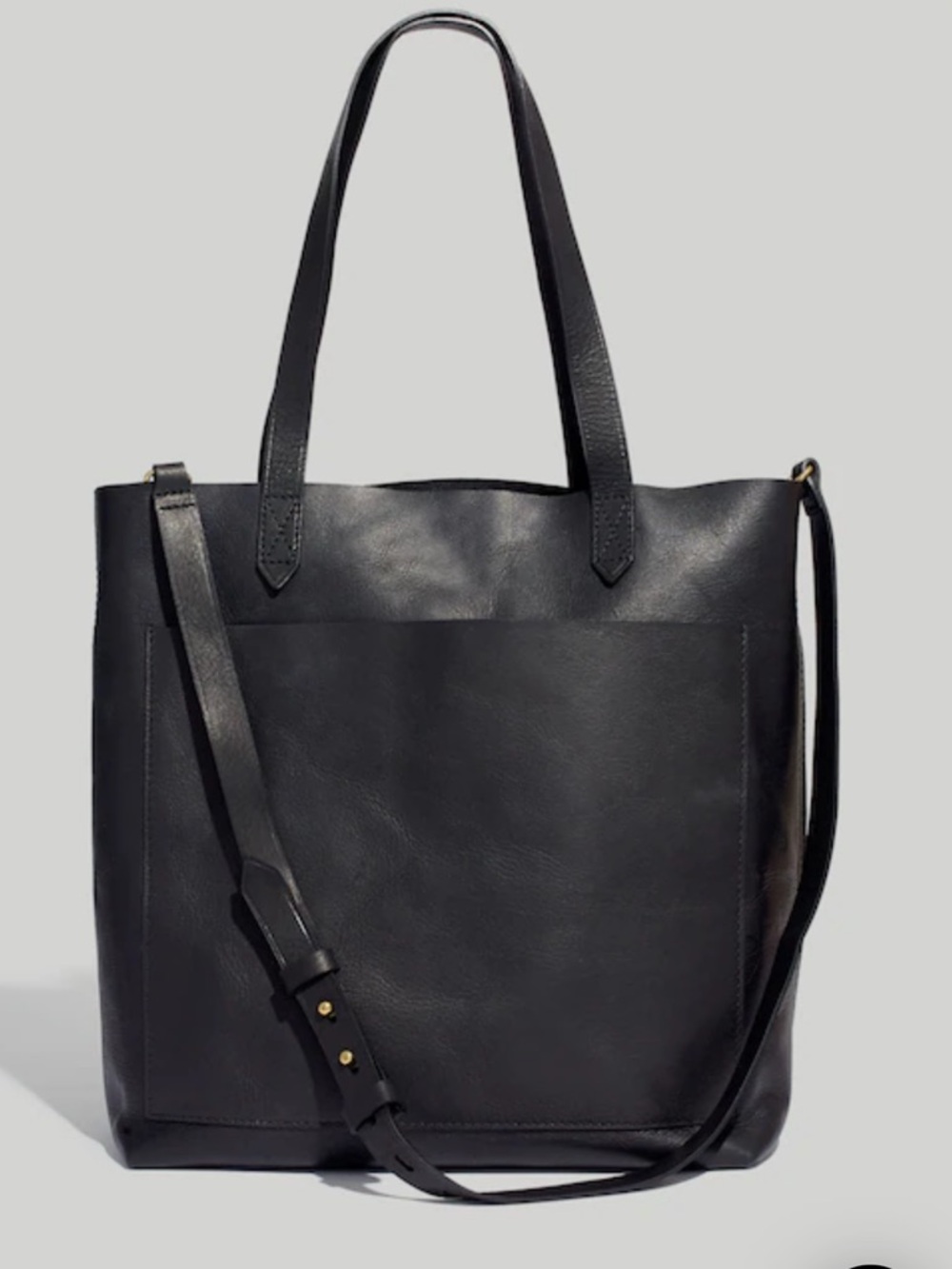 Classic Madewell Black Leather Transport Tote Bag with Detachable Strap